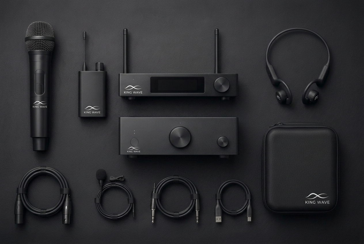 KING WAVE microphone, wireless system, amplifier, headphones and accessories